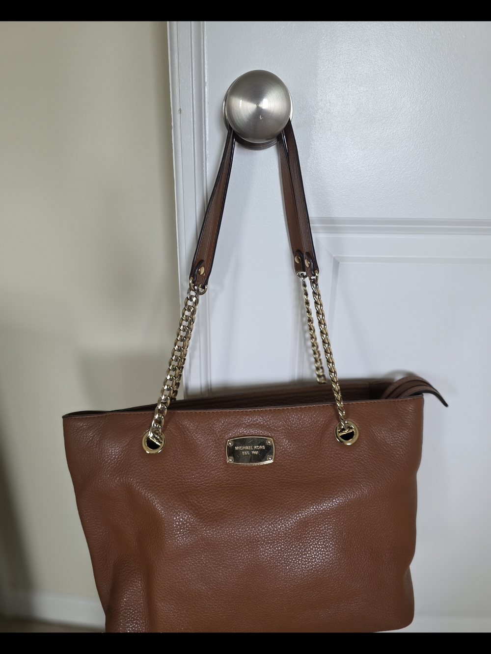 Michael Kors Brown Pebbled Leather Chain-Handle Tote